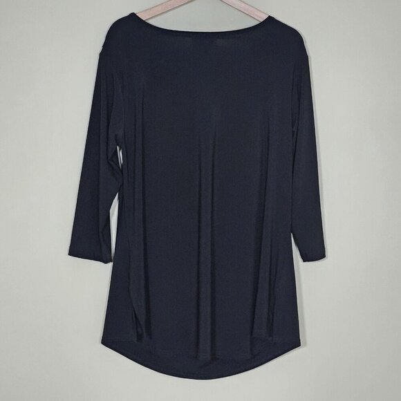 Sympli Top Women 12 Black Shawl Round Neck 3/4 Sleeve Lagenlook Drapey Goth - Picture 2 of 12